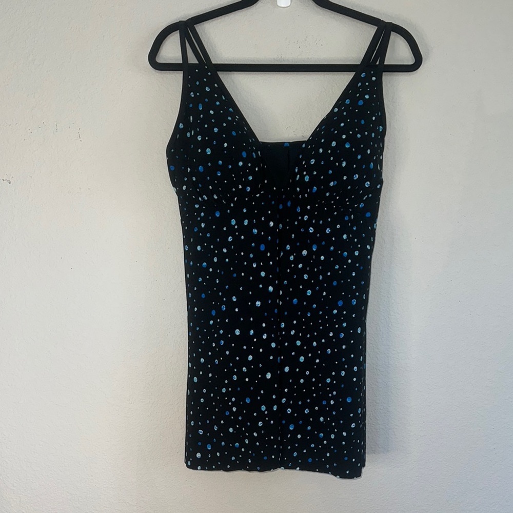 Chic Black and‎ Blue One-Piece Swimsuit with V-Neckline